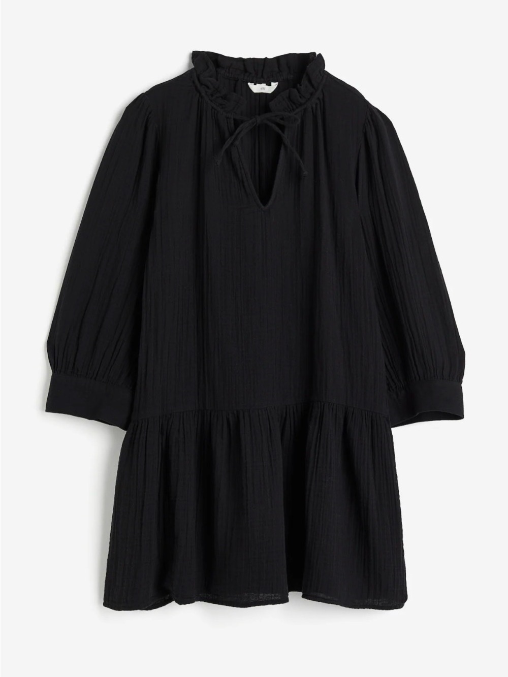 H&M Black Ruffle-Tie Tiered Mini Dress